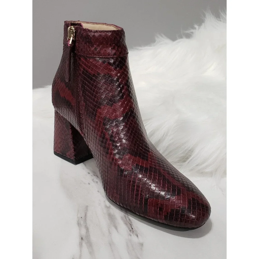 NEW SIZE 5 Kate Spade Adalyn Ankle Booties Burgundy Snakeskin Block Heel Red